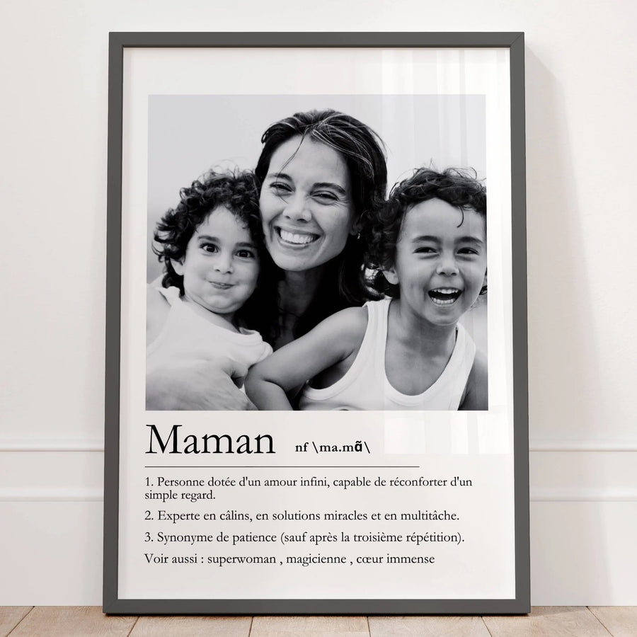 Affiche maman style dictionnaire avec définition amour patience et câlins cadeau maman personnalisé