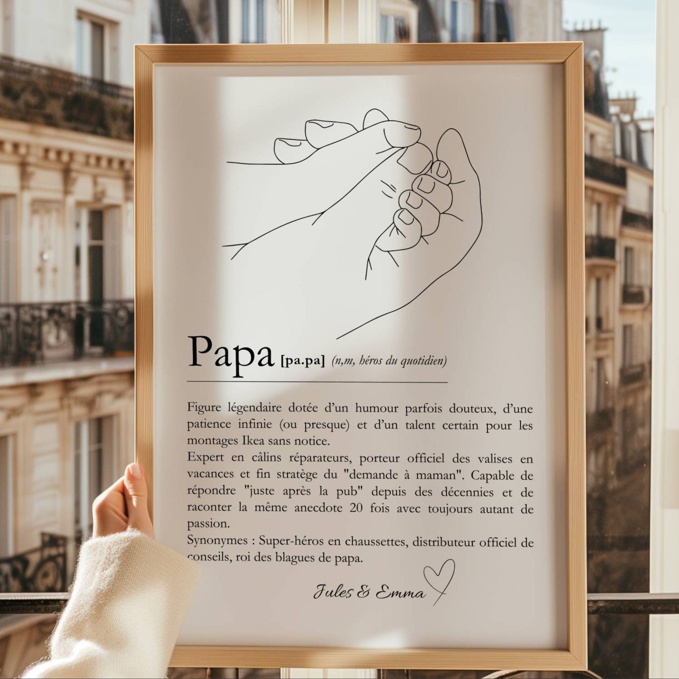 Affiche Papa personnalisée avec prénoms des enfants en signature, souvenir tendre et symbolique