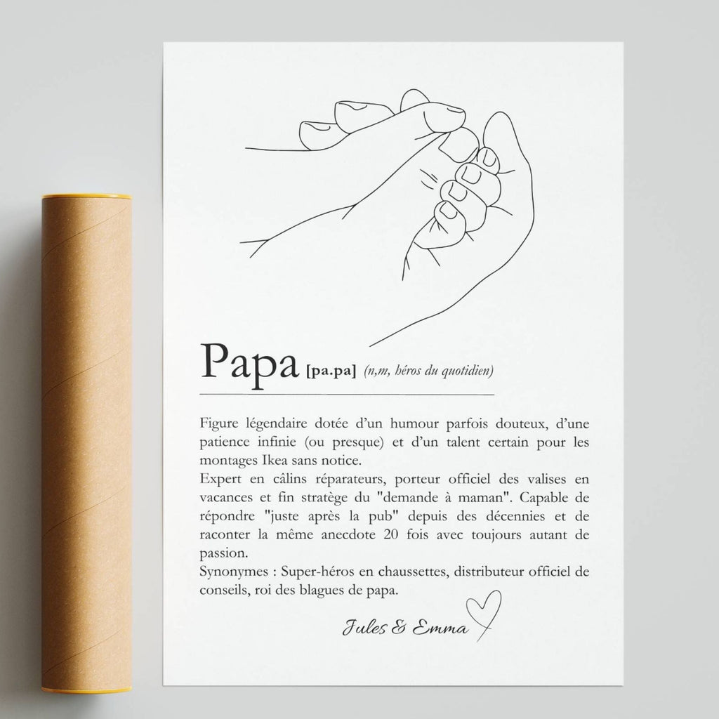 Idée cadeau Fête des Pères originale, affiche définition Papa personnalisée imprimée en France