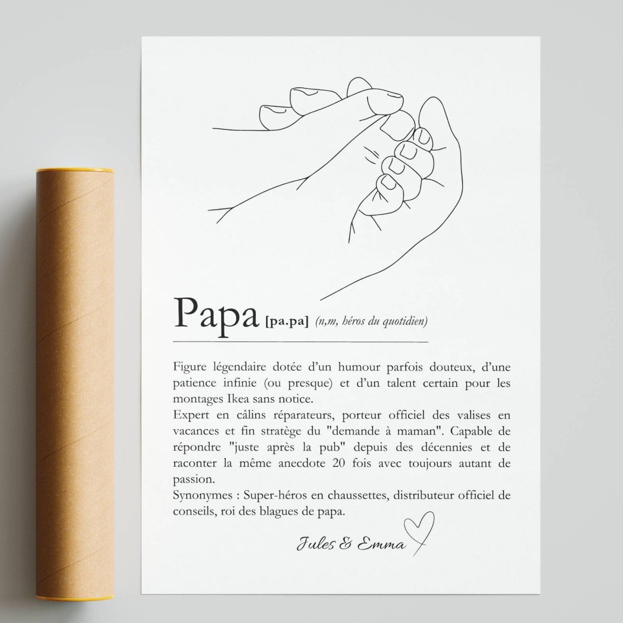 Idée cadeau Fête des Pères originale, affiche définition Papa personnalisée imprimée en France