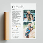 Photo de famille sur affiche personnalisée, cadeau souvenir pour célébrer parents et enfants.