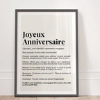 Affiche citation anniversaire Joyeux Anniversaire – style dictionnaire