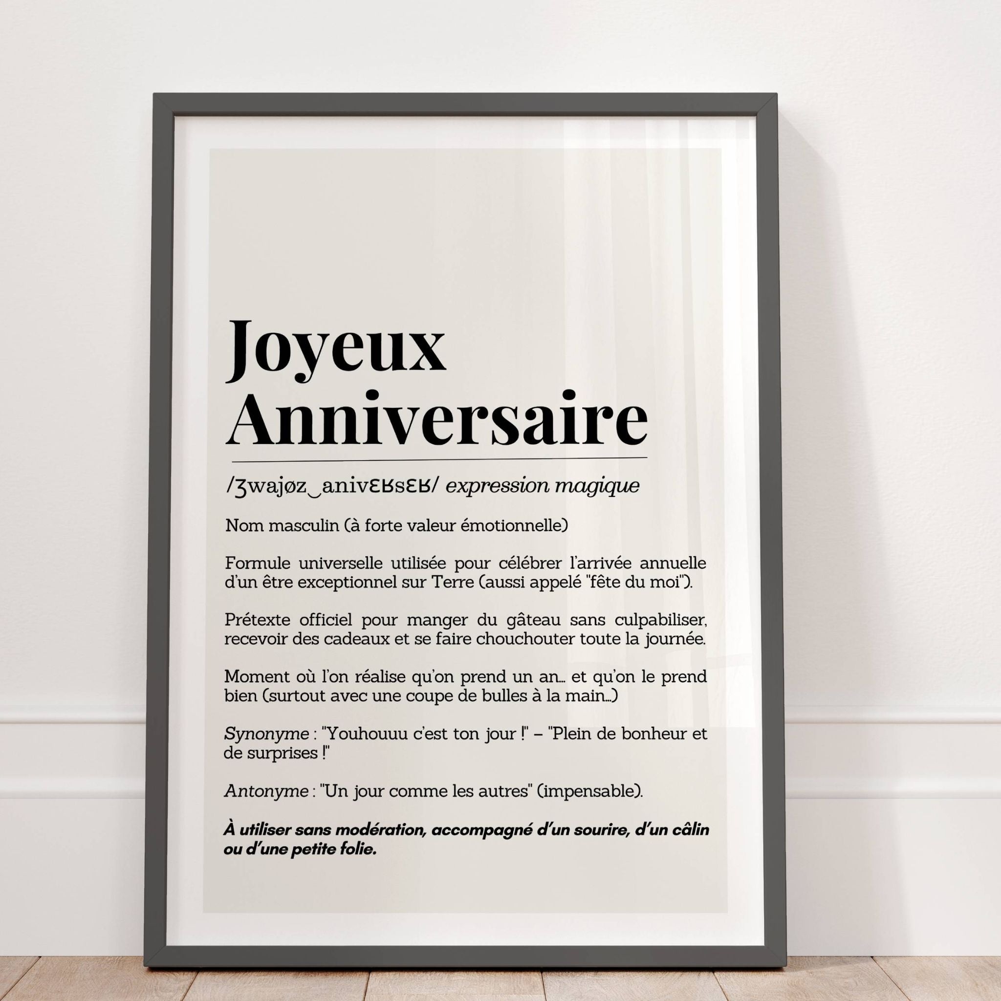 Affiche citation anniversaire Joyeux Anniversaire – style dictionnaire