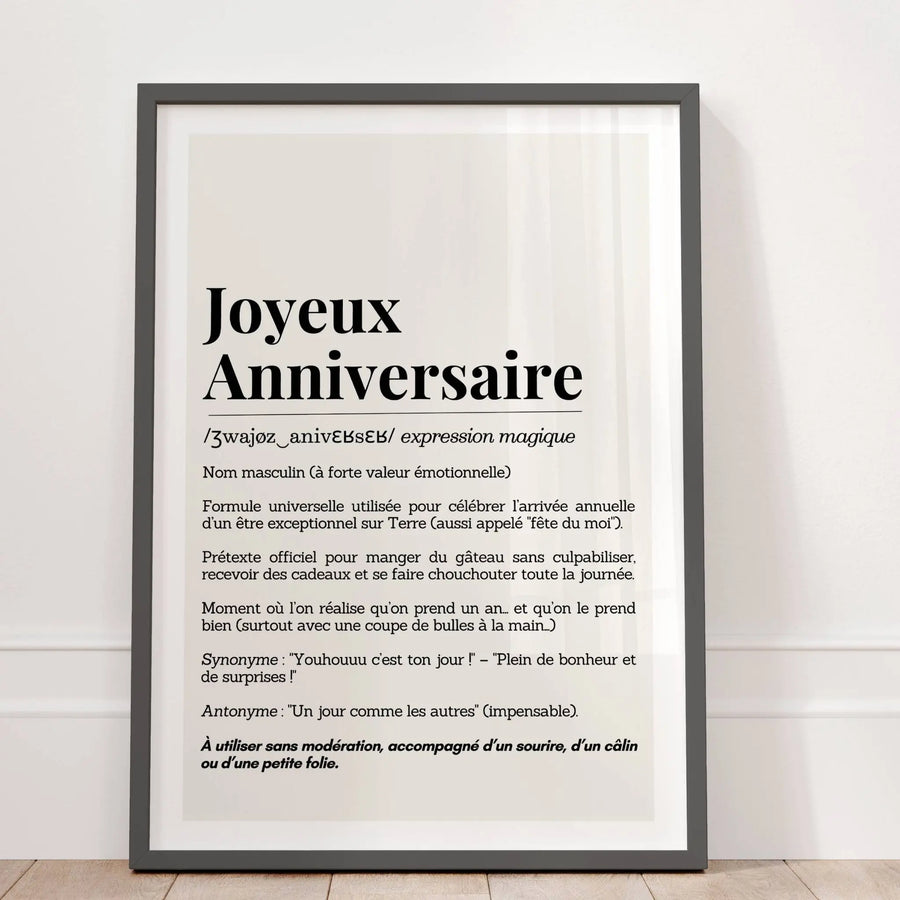Affiche citation anniversaire Joyeux Anniversaire – style dictionnaire
