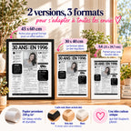 Affiche journal 30 ans en formats A4, 30x40 et 45x60 cm avec cadres noir, blanc ou bois clair.