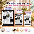 Affiche journal 50 ans  homme en trois formats A4, 30 × 40 et 45 × 60 cm, avec cadres noir, bois clair ou blanc.