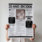 Affiche journal personnalisée 20 ans avec photo, cadeau d’anniversaire original sur l’année 2006
