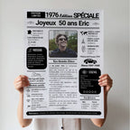 Affiche journal personnalisée pour un anniversaire de 50 ans, avec la photo et le prénom d’Éric, né en 1976.