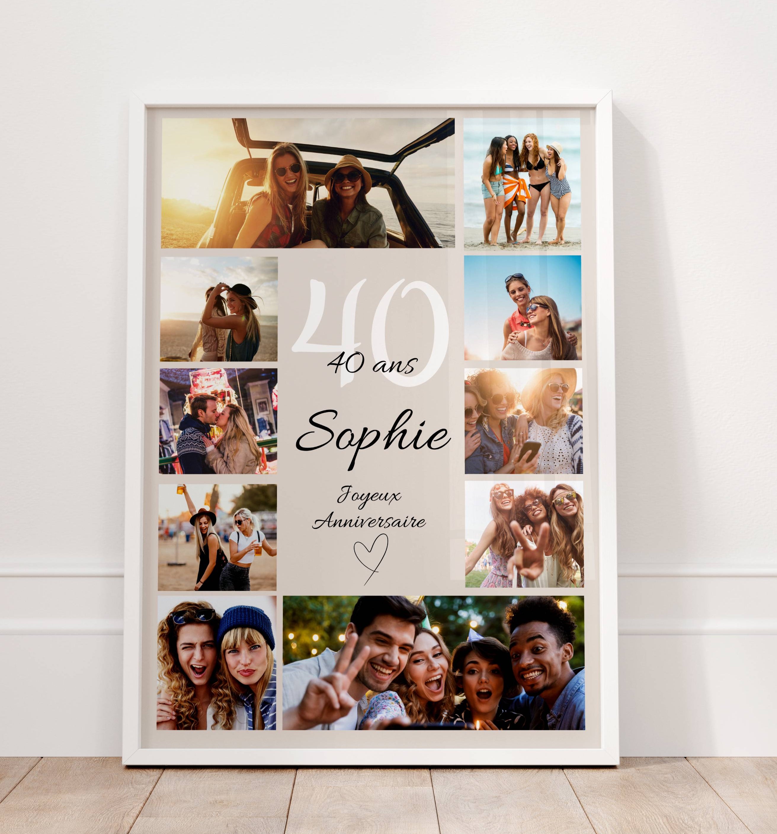 Poster photo personnalisé pour 40e anniversaire femme ou homme