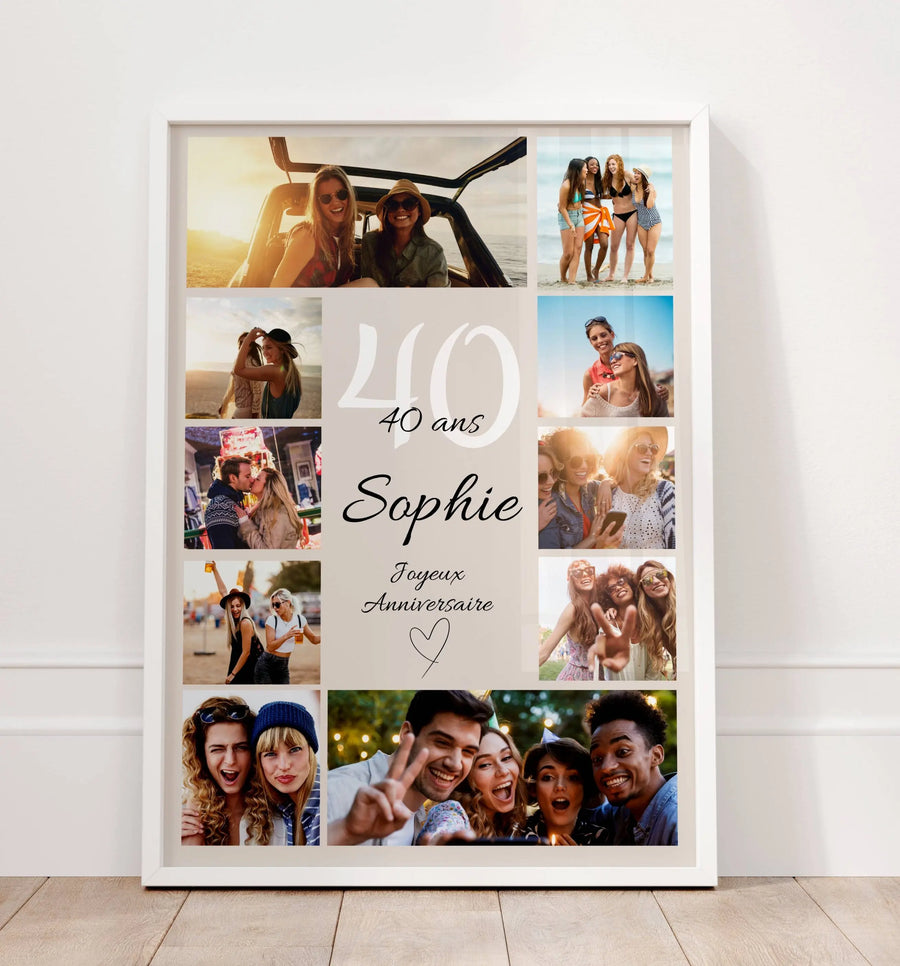 Poster photo personnalisé pour 40e anniversaire femme ou homme