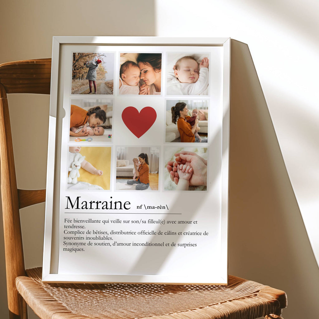 Affiche définition marraine personnalisée avec texte tendre