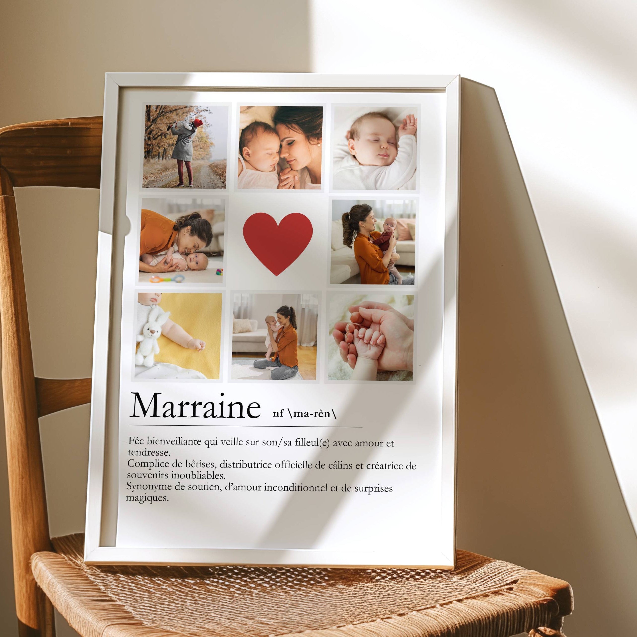 Affiche définition marraine personnalisée avec texte tendre