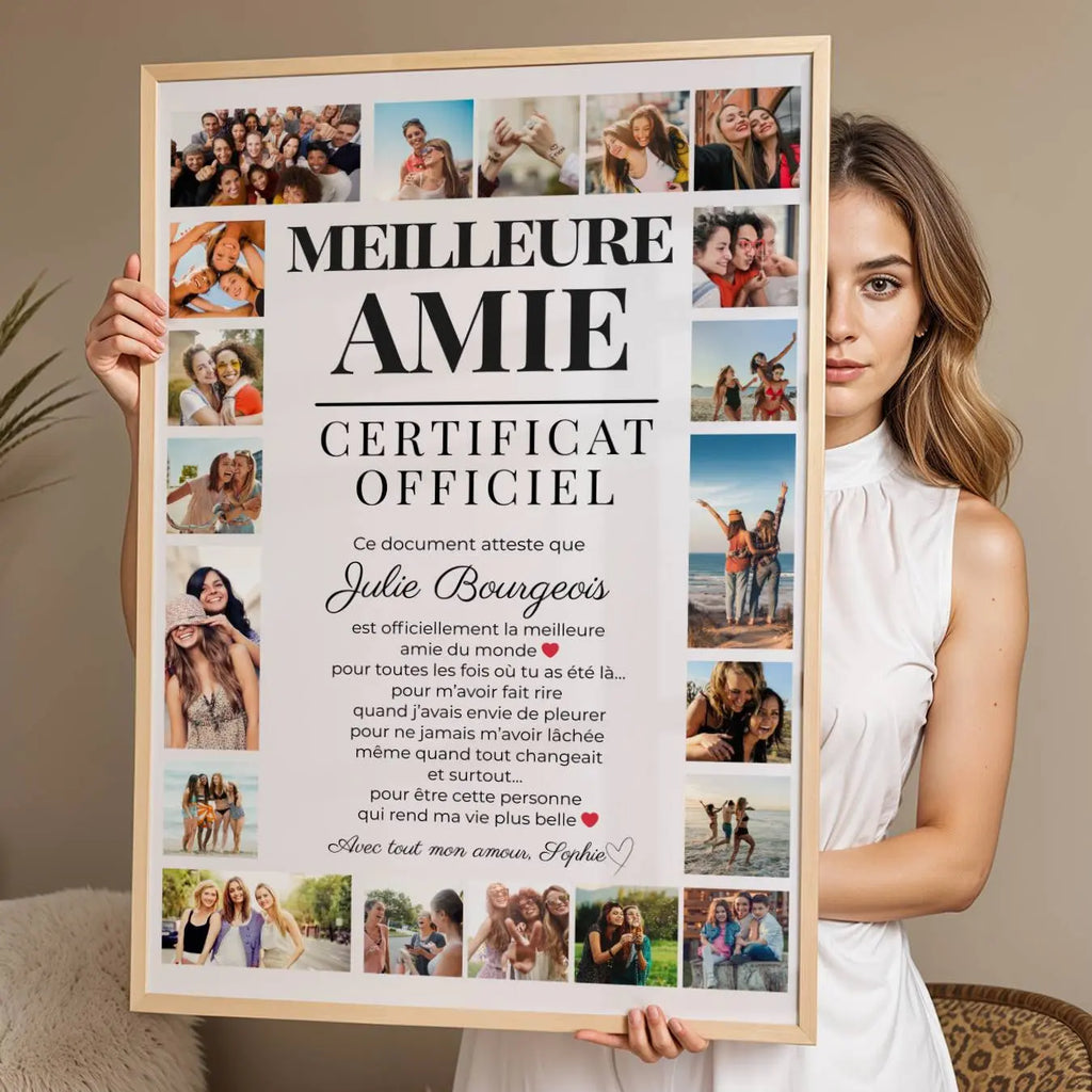 Texte émotion certificat meilleure amie personnalisé cadeau unique et touchant