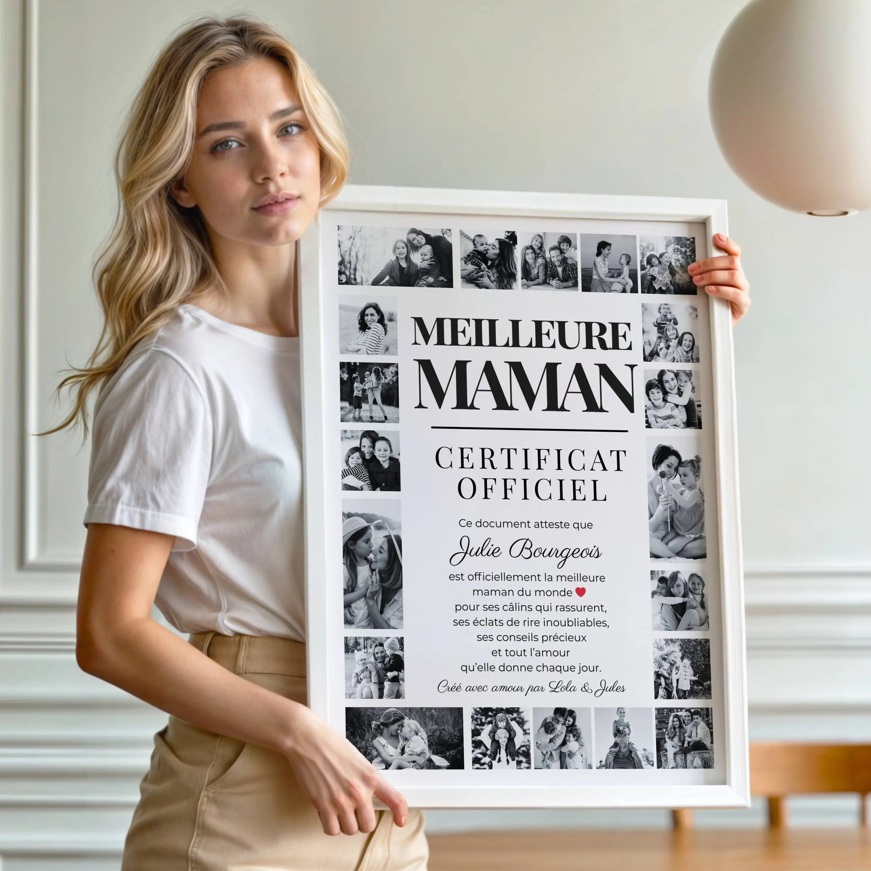 Cadeau maman personnalisé avec photos certificat officiel encadré prêt à offrir