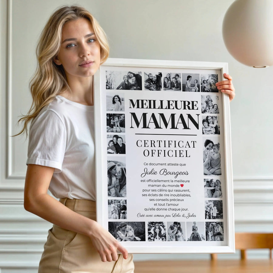 Cadeau maman personnalisé avec photos certificat officiel encadré prêt à offrir