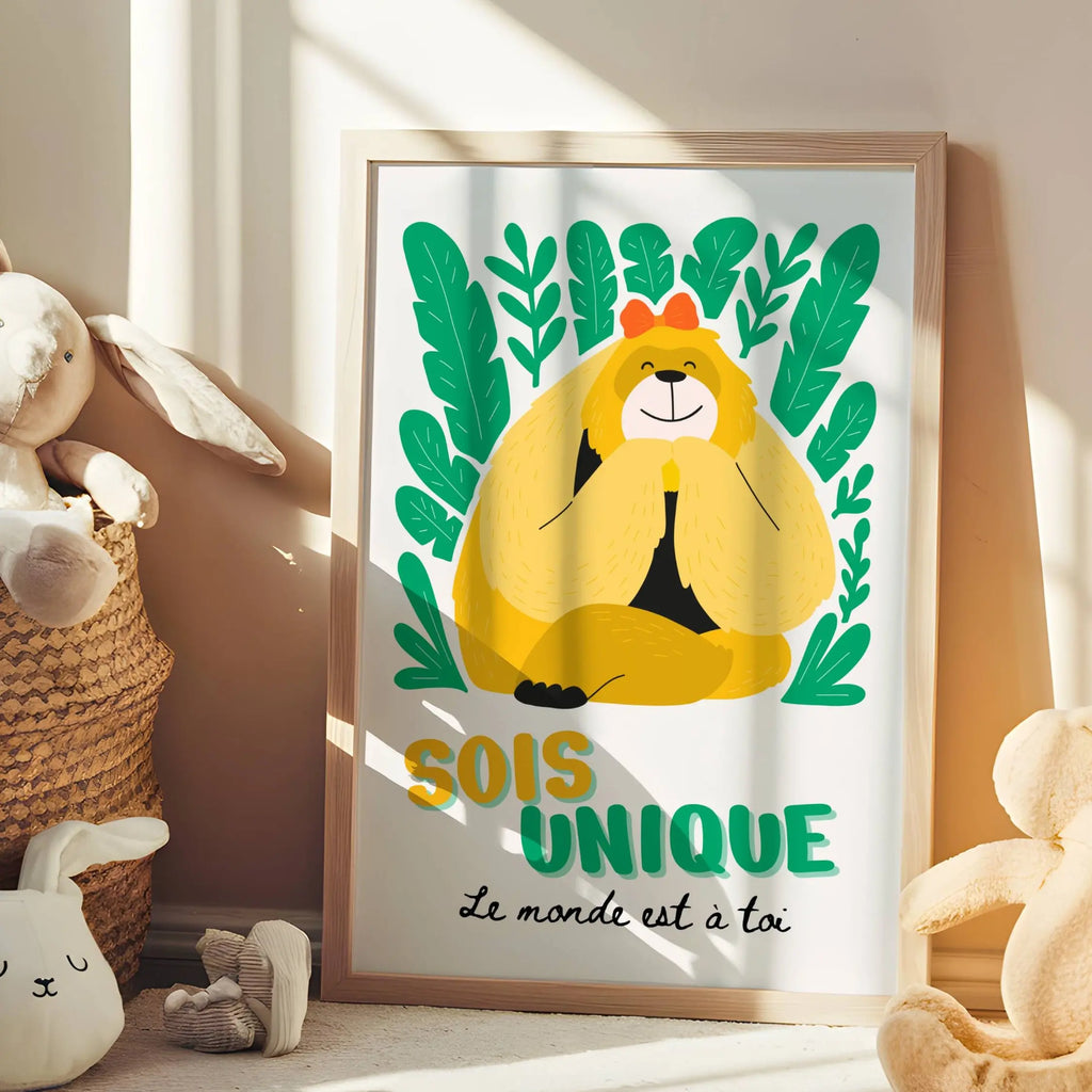 Affiche naissance décoration chambre bébé style naturel illustration animal enfant personnalisée