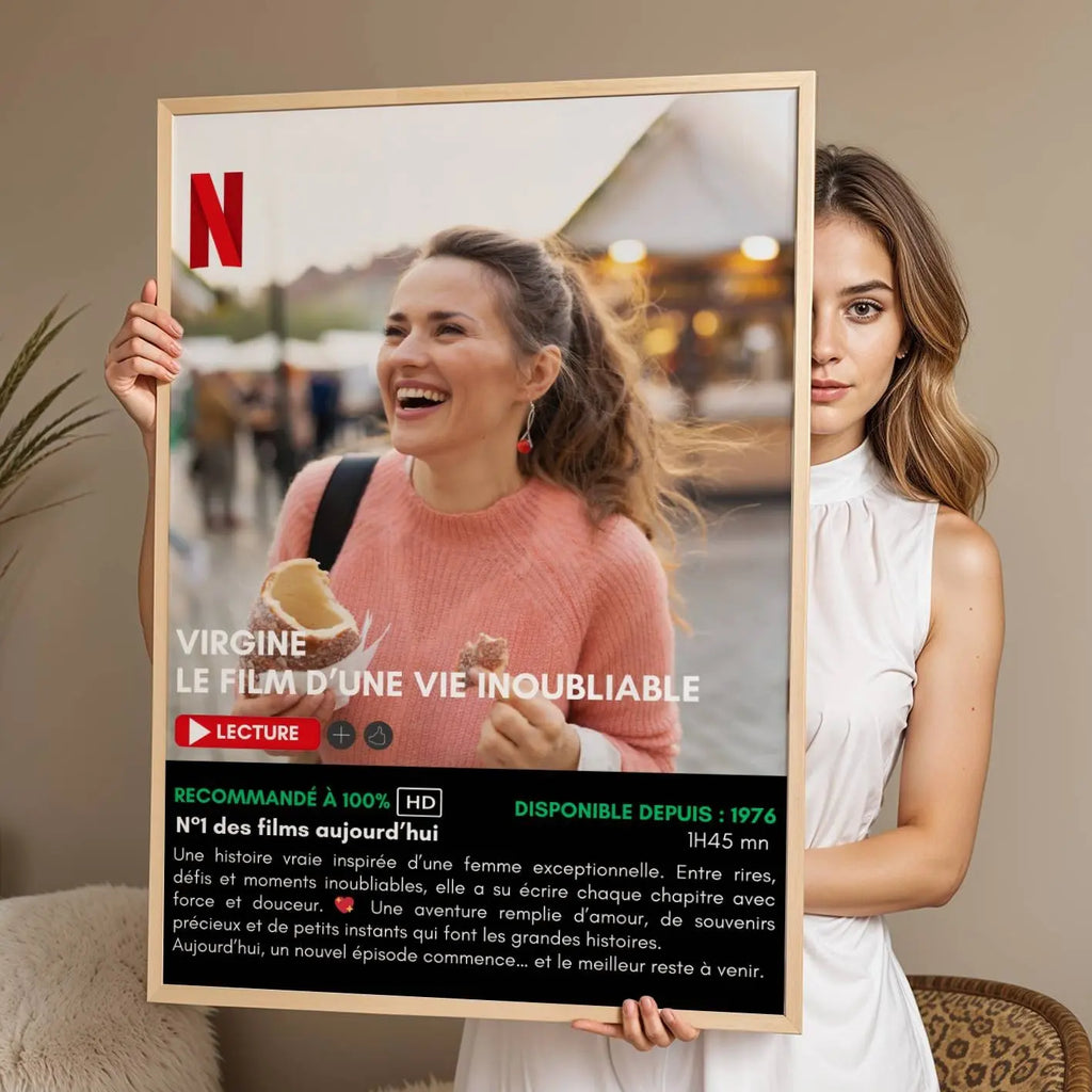 Affiche anniversaire femme personnalisée style cinéma Netflix avec texte et photos souvenir