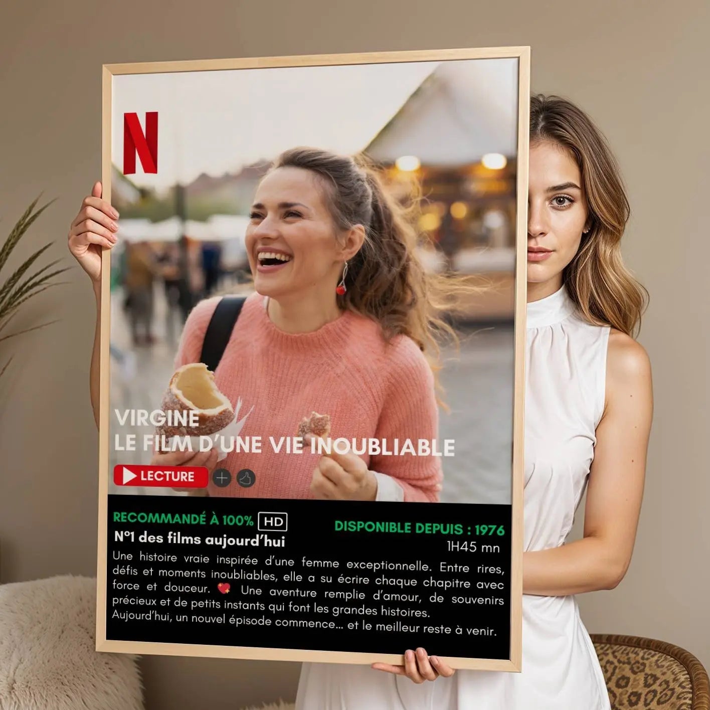 Affiche anniversaire femme personnalisée style cinéma Netflix avec texte et photos souvenir