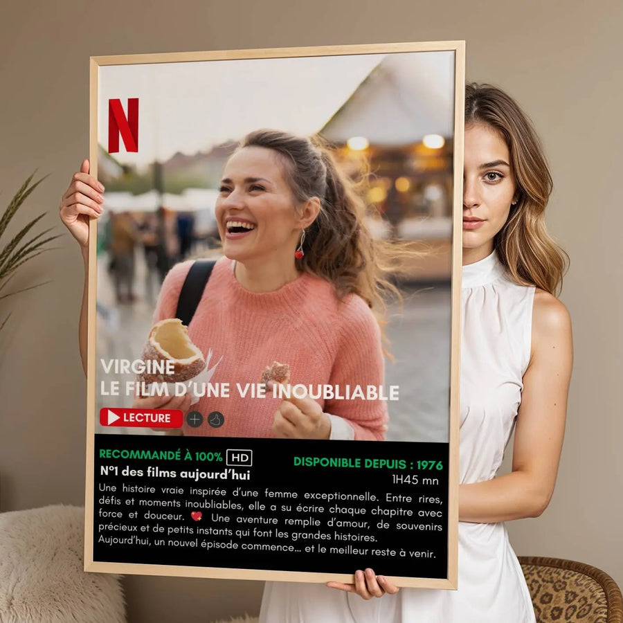 Affiche anniversaire femme personnalisée style cinéma Netflix avec texte et photos souvenir