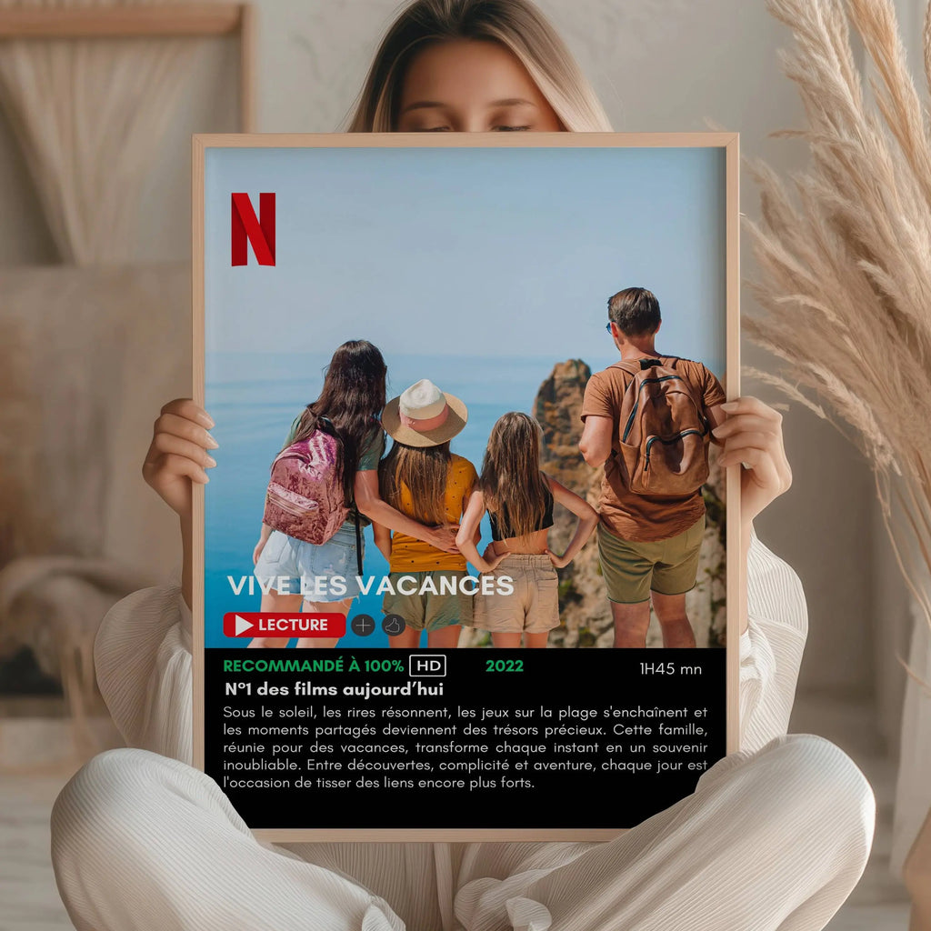 Affiche souvenir famille personnalisée style Netflix avec photos et moments de vie à offrir