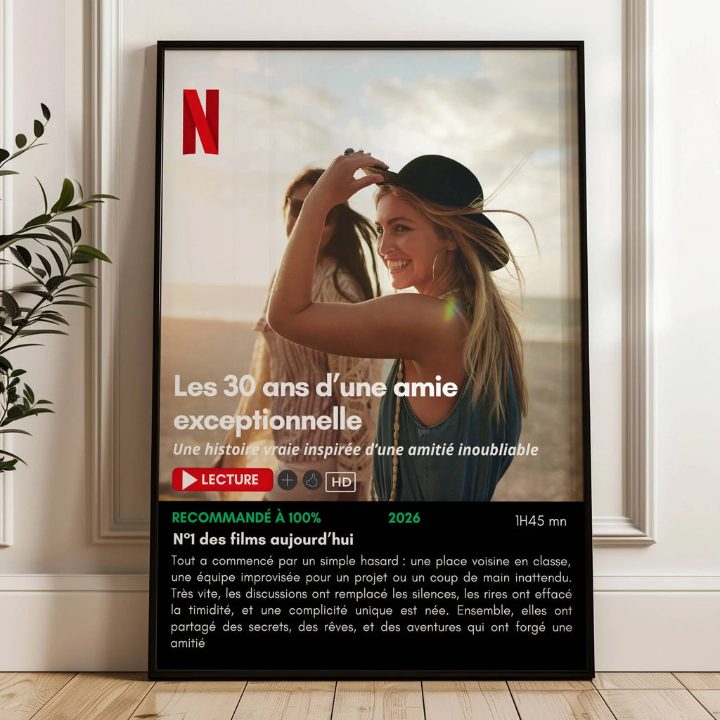 Affiche Netflix personnalisée meilleure amie anniversaire avec photo et texte souvenir