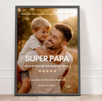 affiche papa personnalisée style film super papa avec enfant cadeau fête des pères original