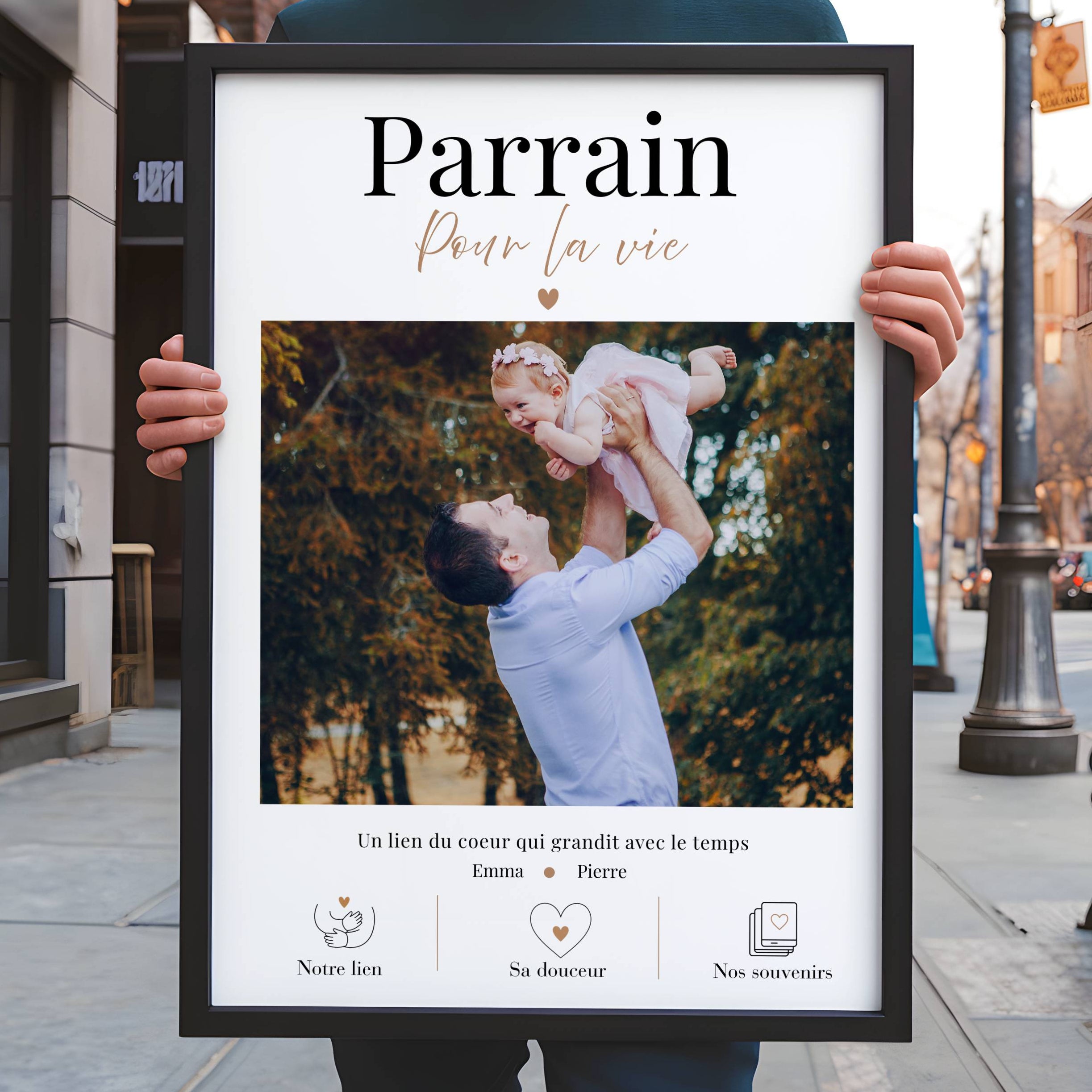 Cadeau parrain personnalisé avec photo, affiche Parrain pour la vie avec prénoms