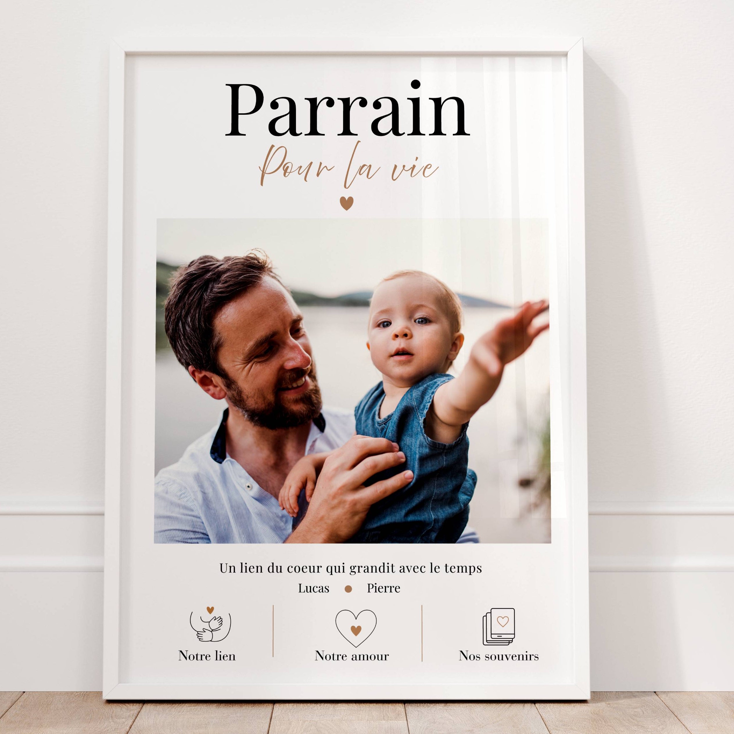Affiche parrain personnalisée avec photo et prénoms, idée cadeau baptême
