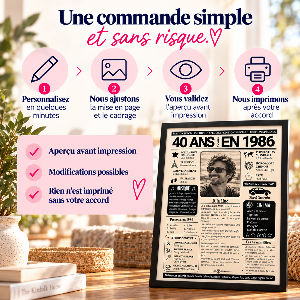 Personnalisation d’une affiche 40 ans avec aperçu avant impression