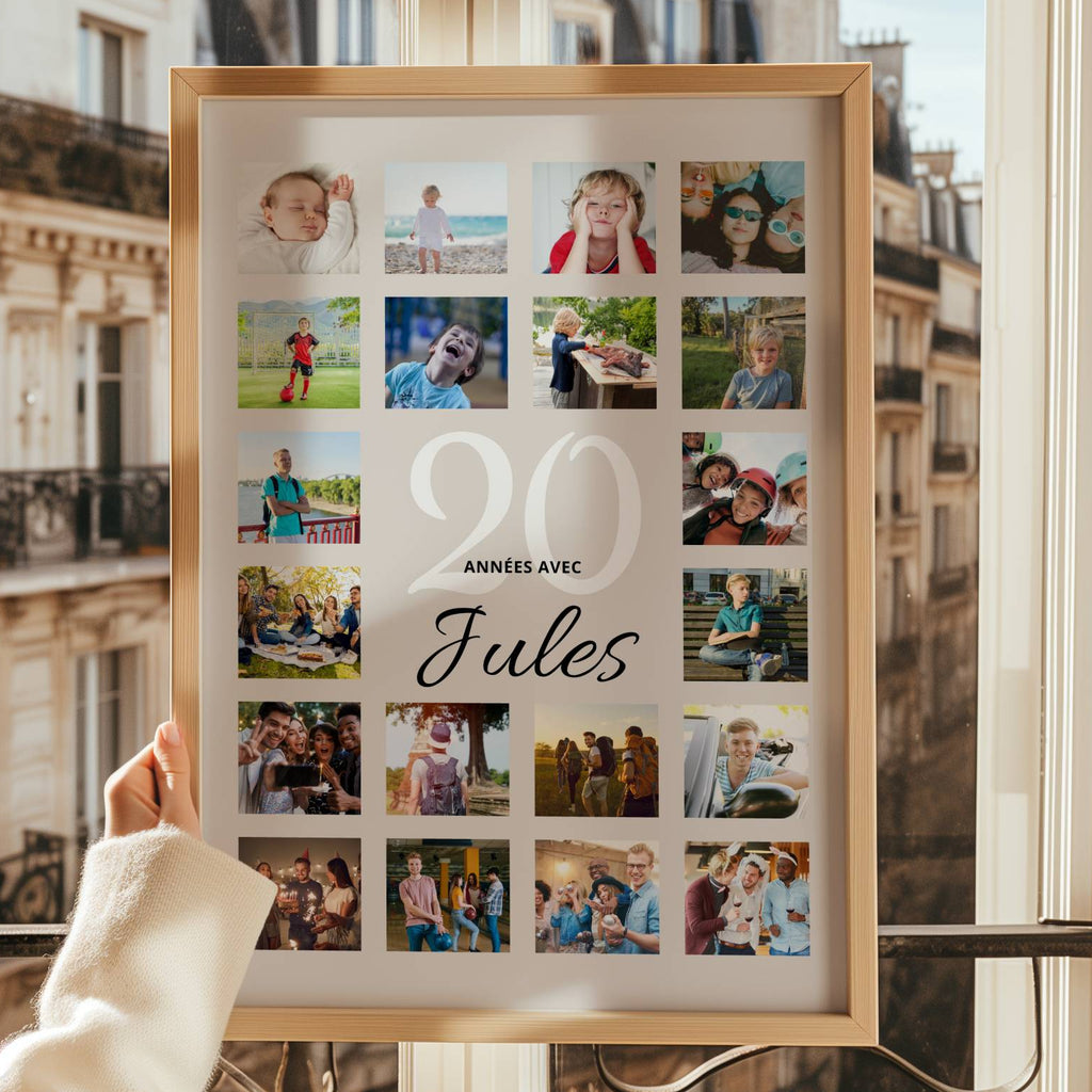 Idée cadeau 20 ans original garçon avec affiche photo personnalisée