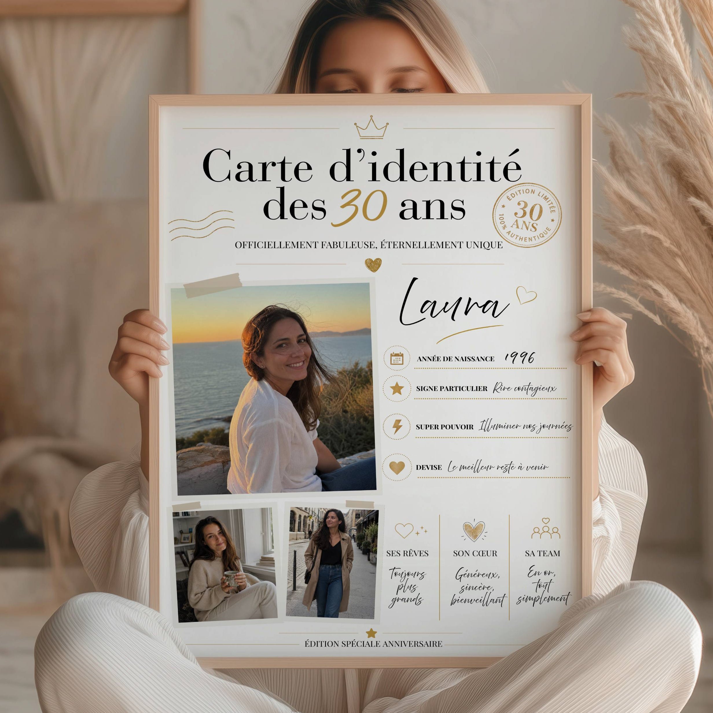 Affiche anniversaire 30 ans personnalisée avec photos – Carte d’identité