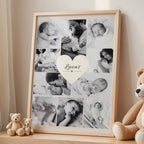 Affiche naissance personnalisée avec photos de bébé exposée dans une chambre d'enfant, cadeau naissance original et décoratif