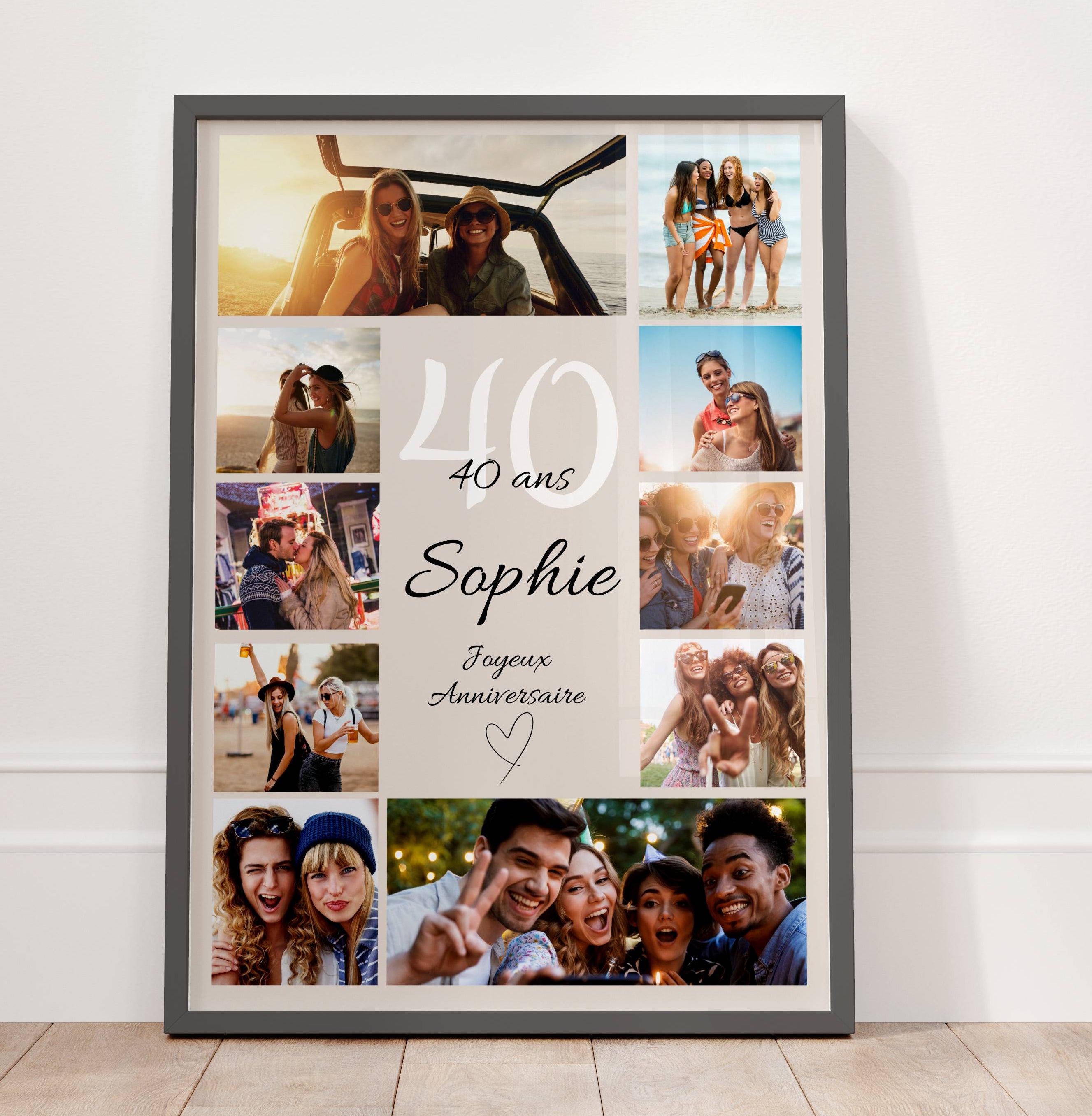 Affiche anniversaire personnalisée avec prénom et photos, cadeau souvenir inoubliable