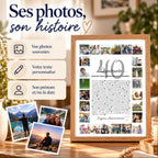 Affiche photo personnalisée pour homme avec souvenirs, texte personnel et prénom, présentée dans un cadre en bois clair.
