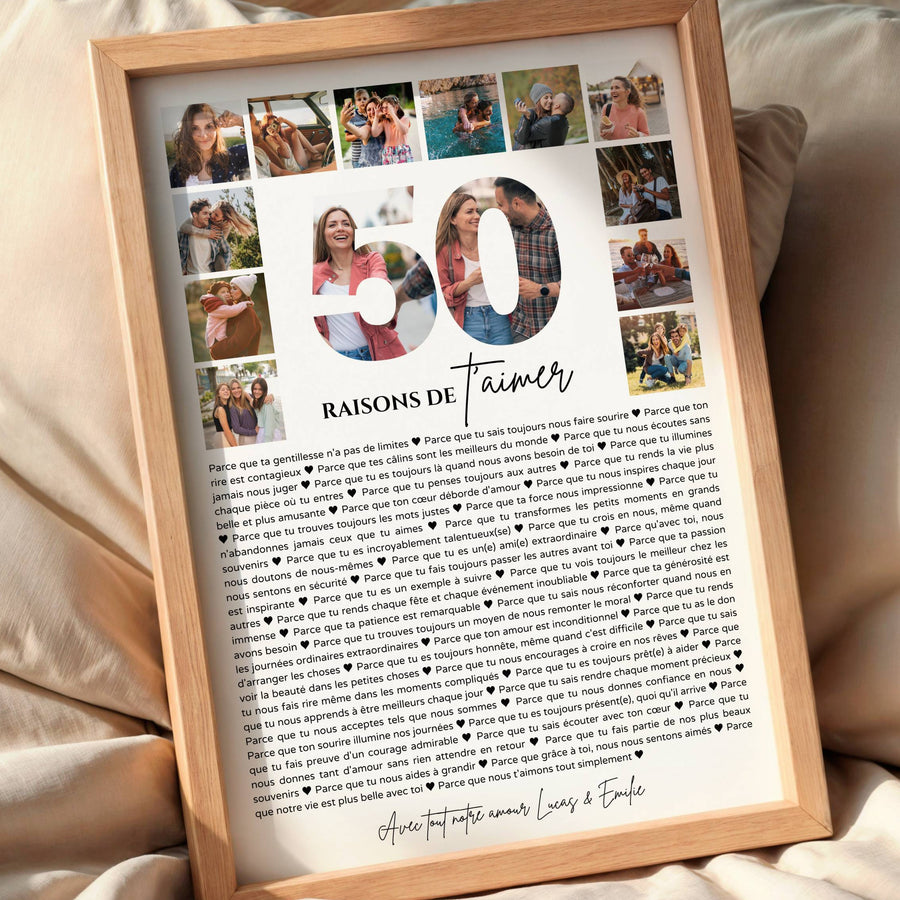 Cadeau personnalisé pour femme ou homme de 50 ans avec photos et texte souvenir personnalisé