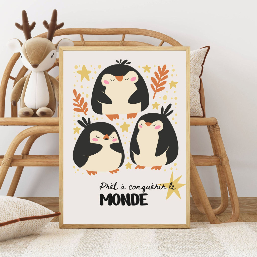 Affiche chambre enfant pingouins – couleurs vives