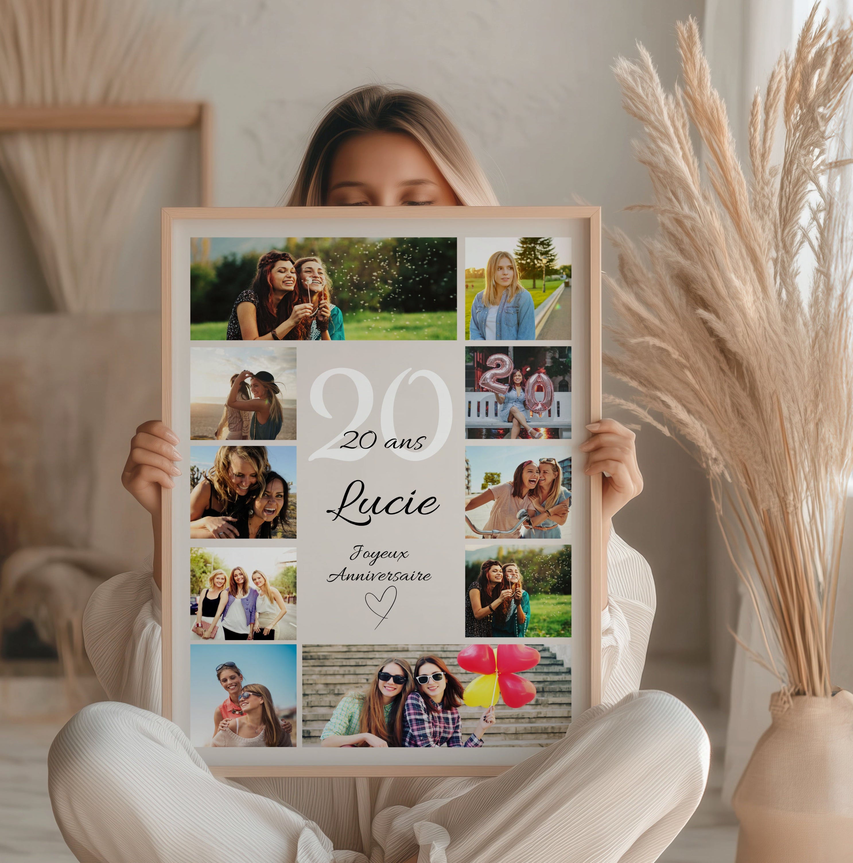 Affiche anniversaire 20 ans avec prénom et photos, souvenir unique
