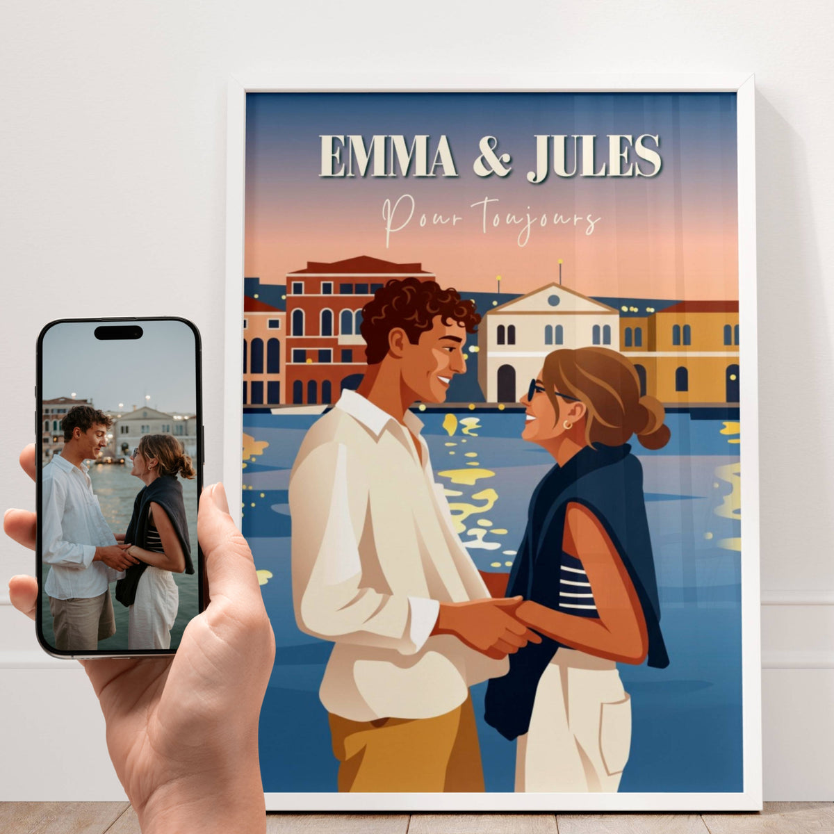 Affiche couple rétro personnalisée