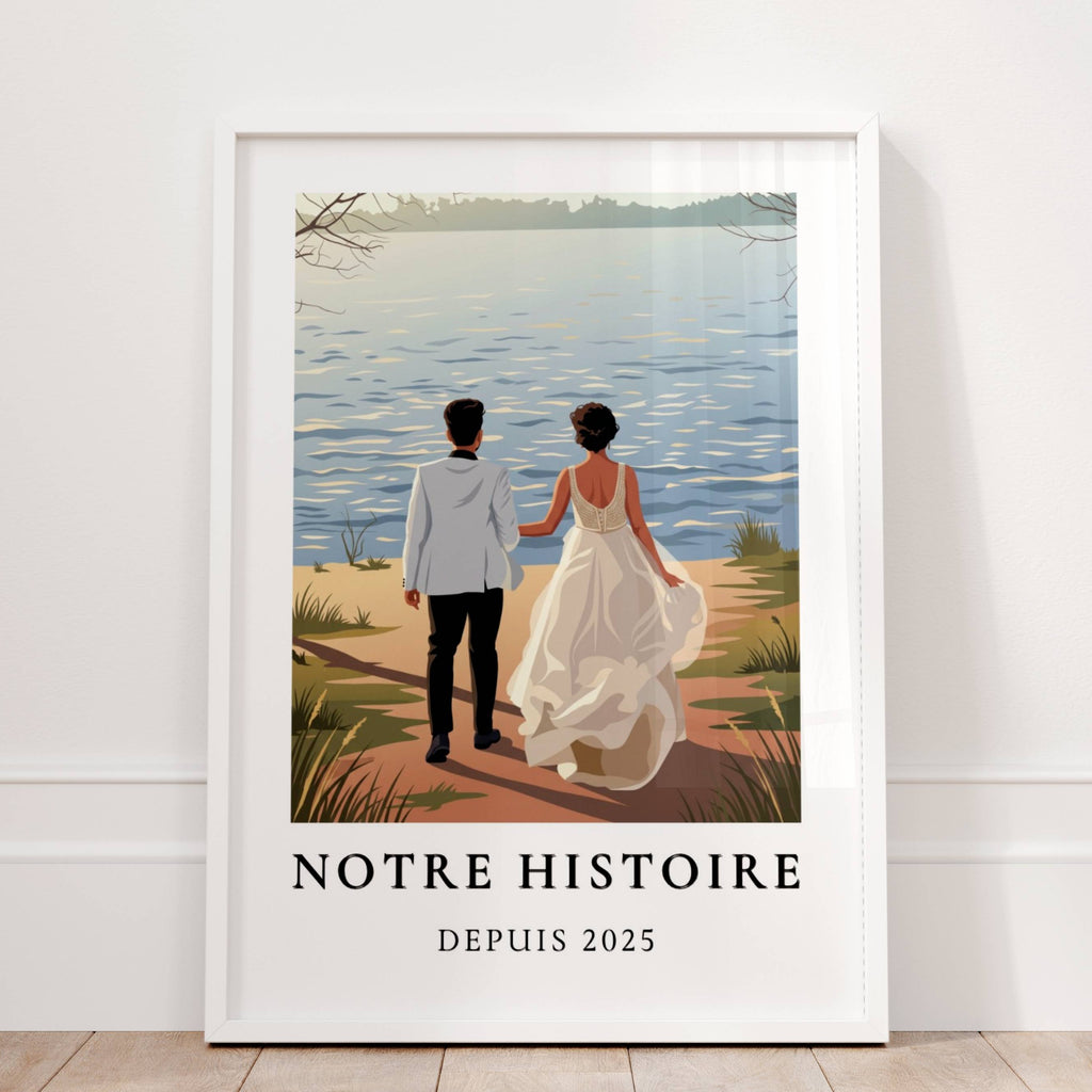 Idée cadeau couple personnalisée – Affiche photo rétro avec titre sur mesure
