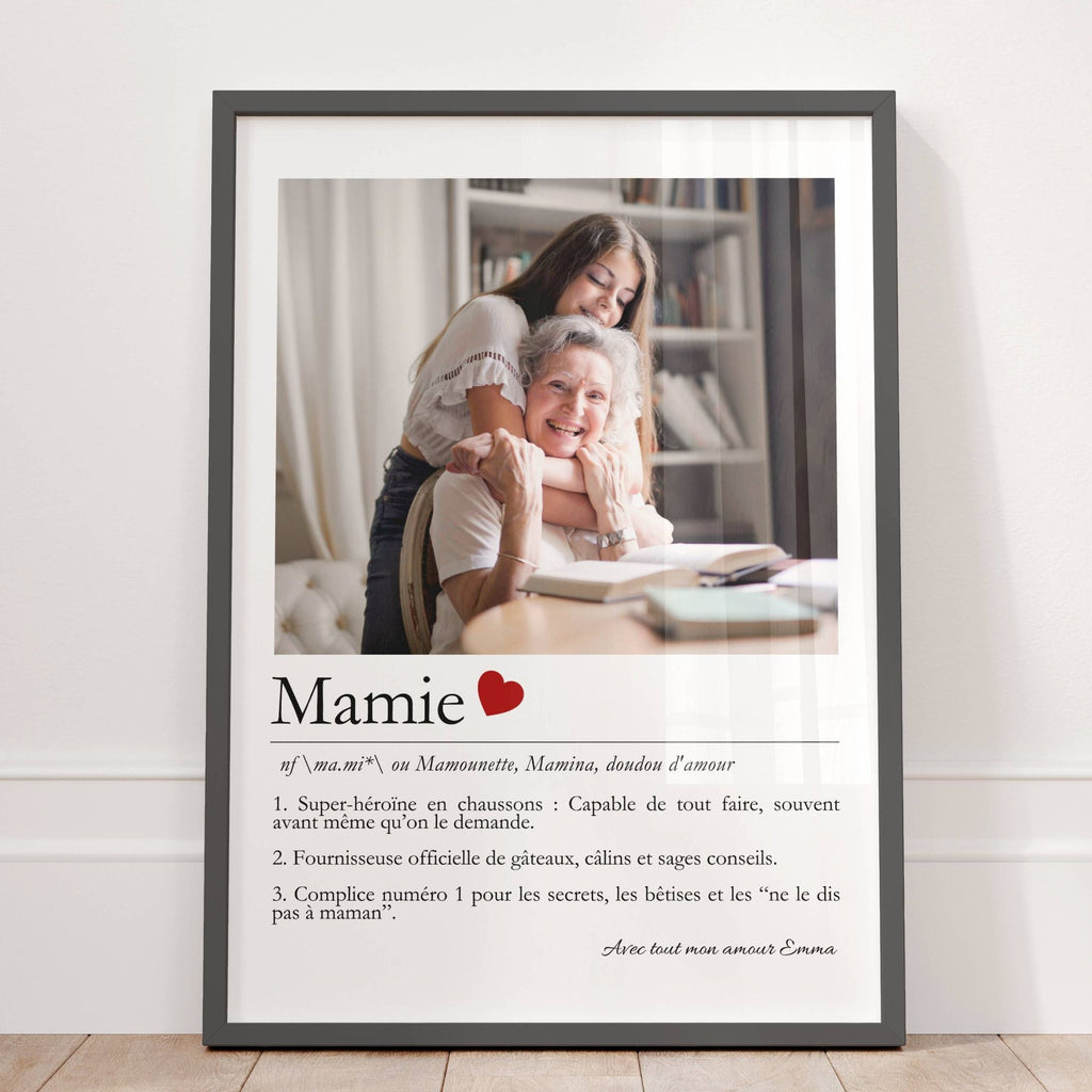 Affiche définition mamie personnalisée avec photo, cadeau émouvant pour grand-mère