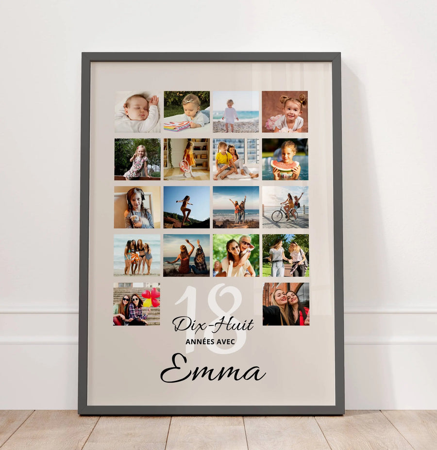 Affiche anniversaire 18 ans personnalisée avec photo – idée cadeau 18 ans originale