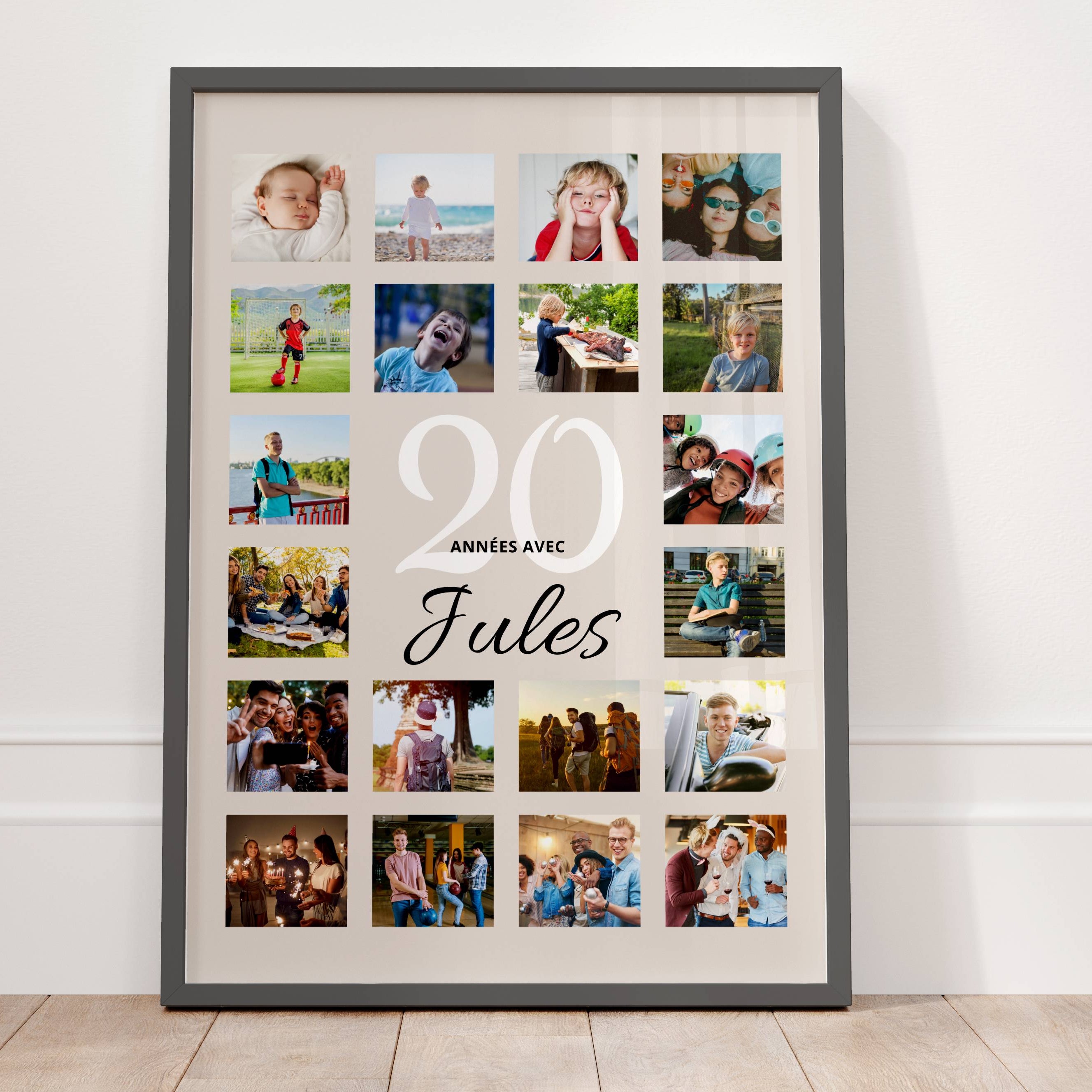 Cadeau 20 ans garçon personnalisé affiche anniversaire avec collage photos souvenir