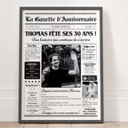 Affiche gazette anniversaire 30 ans homme personnalisée avec photo et style journal