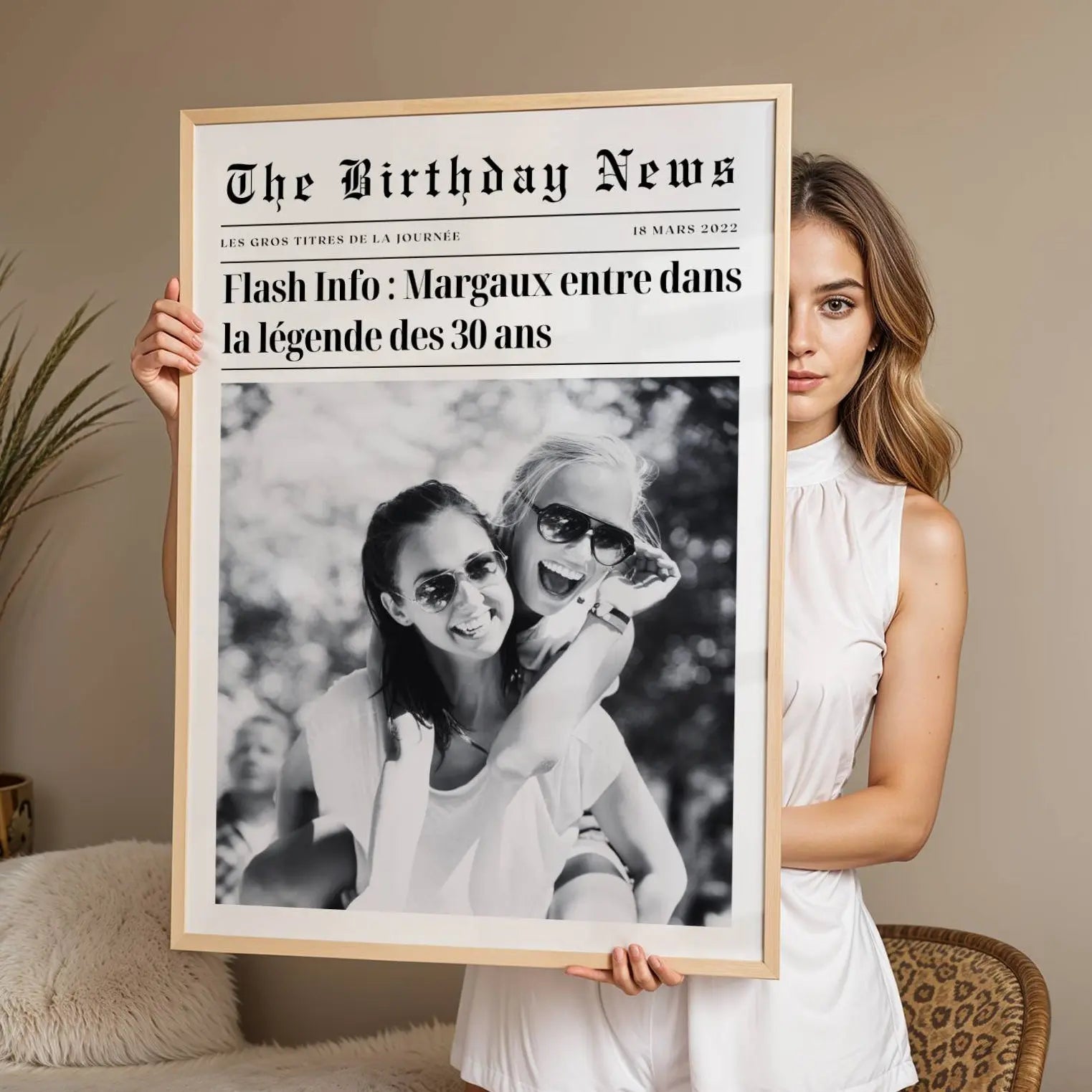 Cadeau 30 ans original pour femme avec affiche anniversaire personnalisée