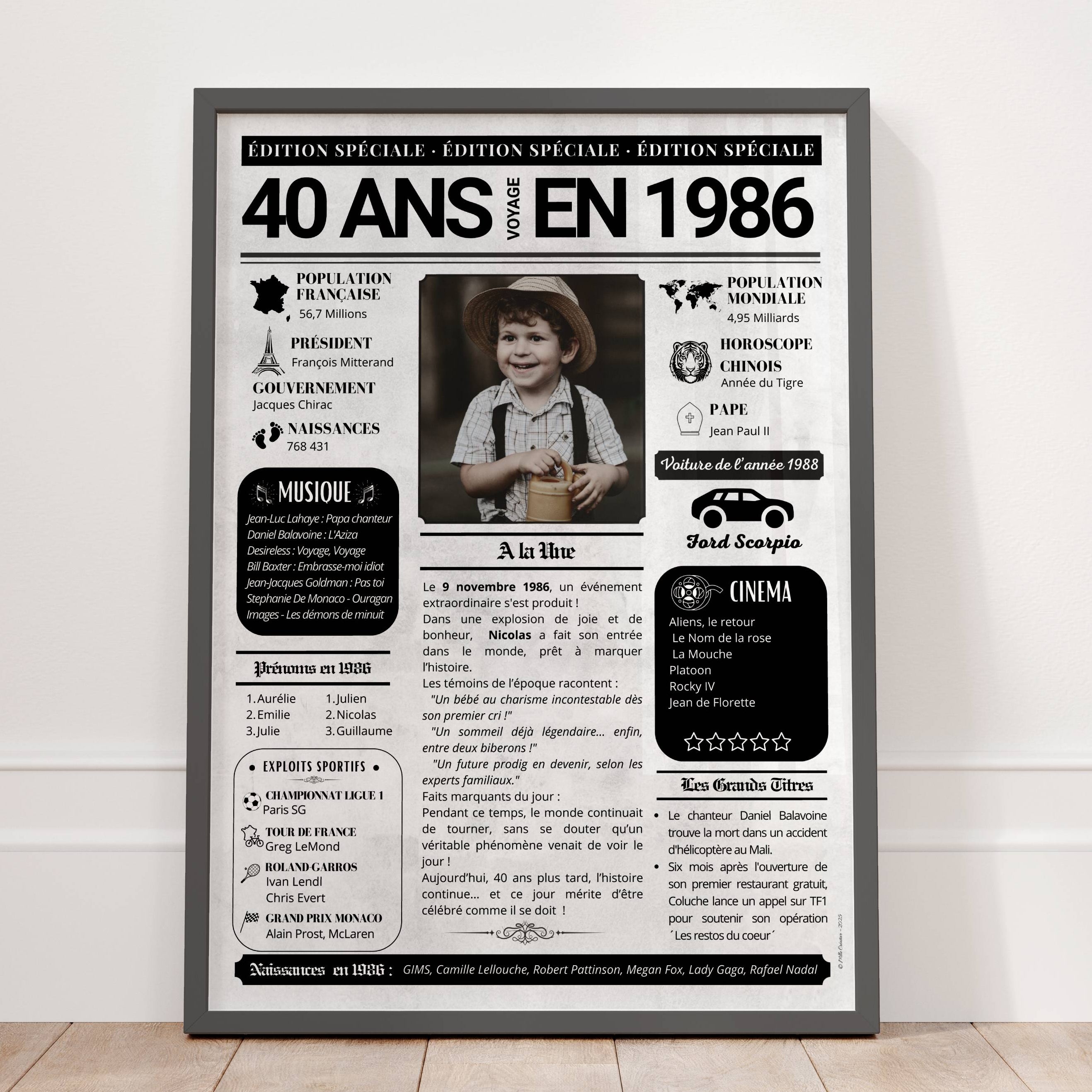 Cadeau 40 ans personnalisé journal de l’année avec photos