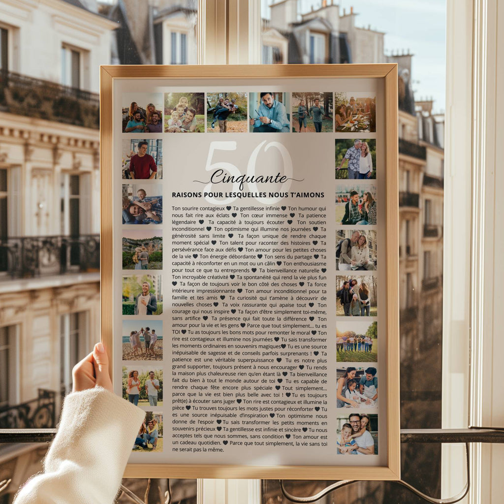 Cadeau 50 ans personnalisé avec photos – affiche anniversaire émotion