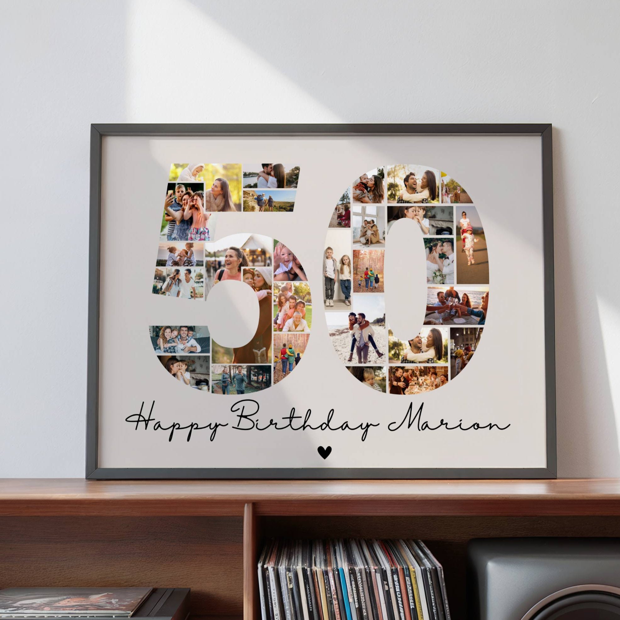 Affiche anniversaire femme 50 ans personnalisée avec photos de famille et moments inoubliables