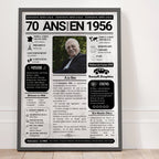 Affiche cadeau 70 ans femme personnalisée journal de l’année 1956 avec photo centrale style rétro élégant