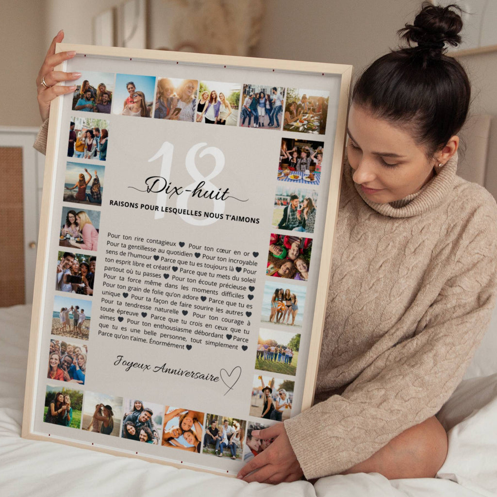 Affiche anniversaire 18 ans fille avec 24 photos personnalisées