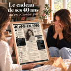 Cadeau personnalisé pour ses 40 ans avec affiche journal et photo